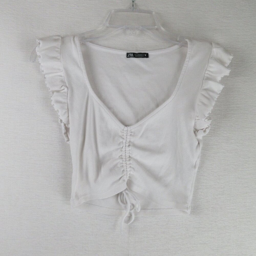 Zara Flutter Sleeve Crop Top Size M V neck